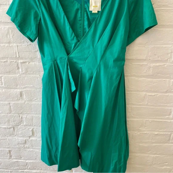 Anthropologie || Maeve Seamed Poplin Origami Pleated Dress Green 14 - Picture 4 of 10